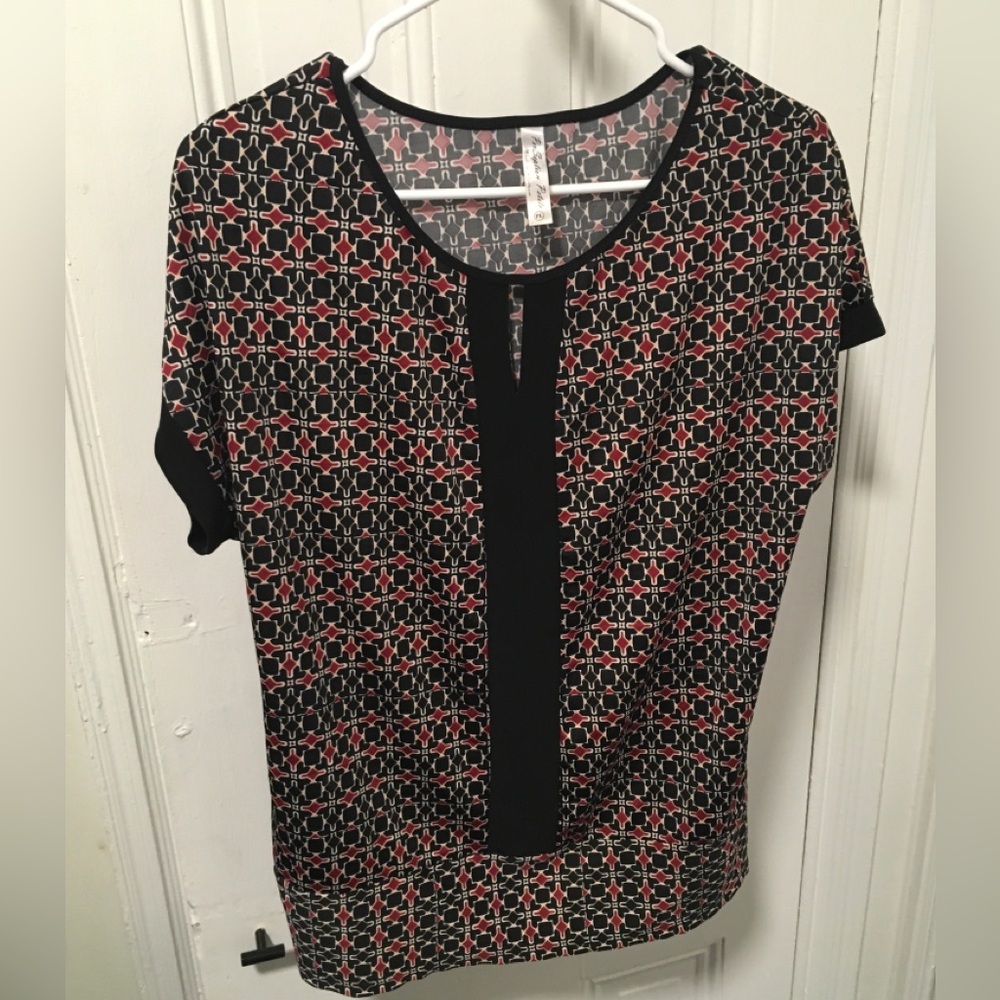 Perseption Black and Red Geometric Blouse